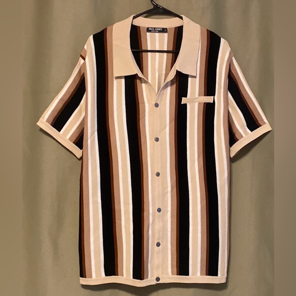 Paul Jones Striped Knit Polo 70’s Vintage Short Sleeve button down Men  XL